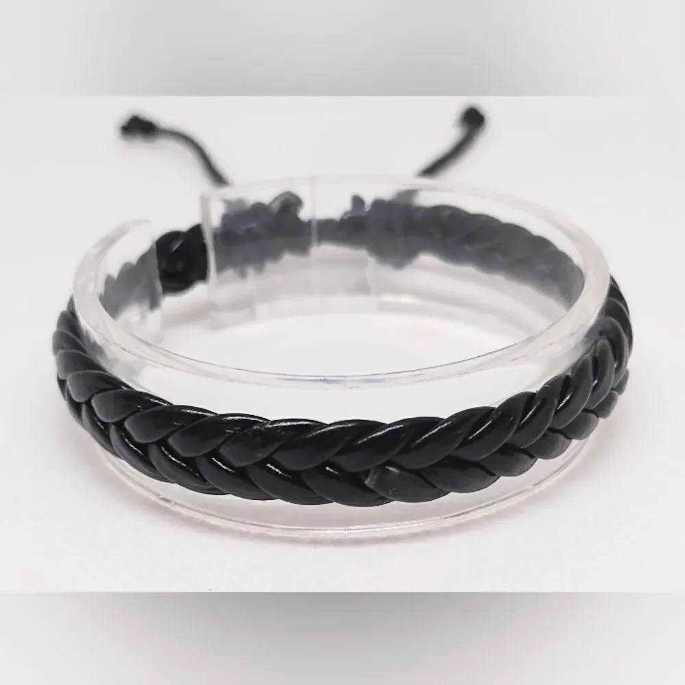 Men's leather bracelet braided‎ black new e48